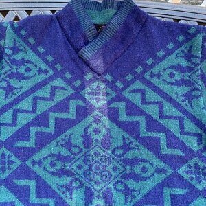 Vintage Bogner - Nordic Ski Sweater - 100% Wool - Geometric Navy Blue and Green